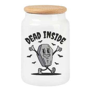 Dead Inside Funny Coffin - Cookie Jar with Wooden Lid - white - Front
