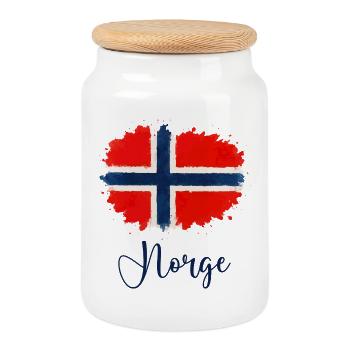 norwegen-norge-fahne - Keksdose mit Holzdeckel - Weiß - Vorne