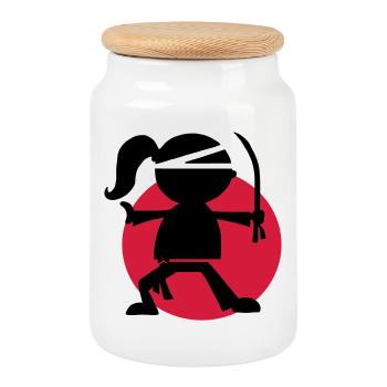 Urban Ninja Girl - Cookie Jar with Wooden Lid - white - Front