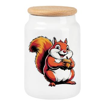 Witziger Eichhörnchen CartoonMit Eichel - Keksdose mit Holzdeckel - Weiß - Vorne