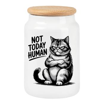 Nicht heute Mensch Katze - Keksdose mit Holzdeckel - Weiß - Vorne