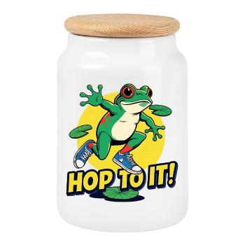 Lustiger Frosch Spruch Fitness Motivator - Keksdose mit Holzdeckel - Weiß - Vorne