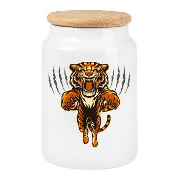 Motif du tigre sauvage pour la force et le courage - Boîte à biscuits avec couvercle en bois - blanc - Devant
