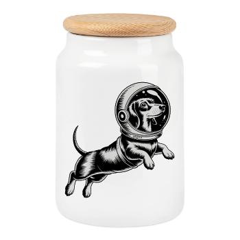 Teckel dans l'espace - Logo Cool Astonomy - Boîte à biscuits avec couvercle en bois - blanc - Devant