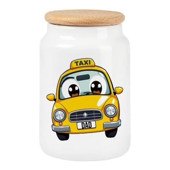 Taxi papa - Papa papa Pères Papa Conduite Voiture de service - Boîte à biscuits avec couvercle en bois - blanc - Devant