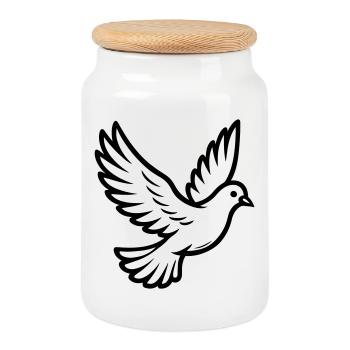 Dove Bird - Cookie Jar with Wooden Lid - white - Front