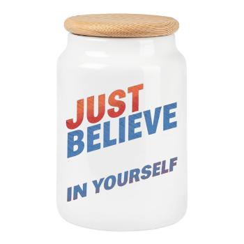 UST BELIEVE – T-Shirt & Accessoires - Keksdose mit Holzdeckel - Weiß - Vorne