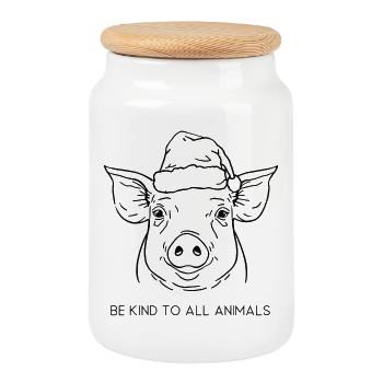 Be Kind to All Animals – Xmas Pig Christmas Hat - Cookie Jar with Wooden Lid - white - Front