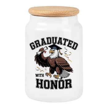 Graduation Eagle - Cookie Jar with Wooden Lid - white - Front