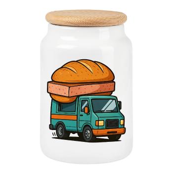 Truck Leberkäse - Cookie Jar with Wooden Lid - white - Front