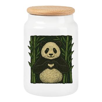 Whimsical Panda Heart Nature Design - Cookie Jar with Wooden Lid - white - Front