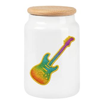 Colorful Glitter Guitar Rock Design - Cookie Jar with Wooden Lid - white - Front