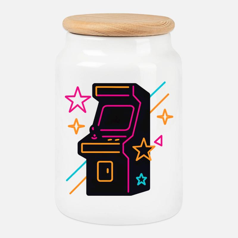Retro neon Arcade Spiel-Design - Keksdose mit Holzdeckel - Weiß