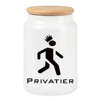 Privatier - Runner mit Krone Design schwarz - Keksdose mit Holzdeckel - Weiß - Vorne