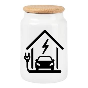 Electric mobility charging station - Cookie Jar with Wooden Lid - white - Front