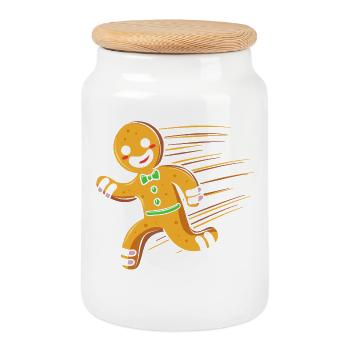 Lebkuchen Weihnachten Lebkuchenmann Gingerbread - Keksdose mit Holzdeckel - Weiß - Vorne
