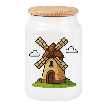 Moulin à vent de conte de fées - Boîte à biscuits avec couvercle en bois - blanc - Devant