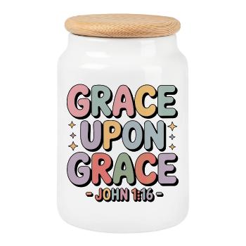 Grace Upon Grace John 1 16 Bible Verse - Cookie Jar with Wooden Lid - white - Front