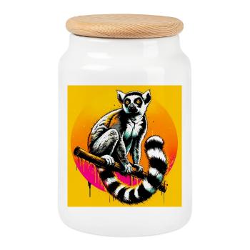 Lemur - Keksdose mit Holzdeckel - Weiß - Vorne