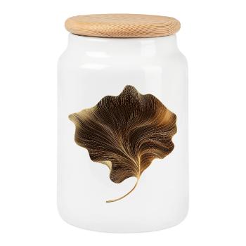 Elegantes Blatt - Keksdose mit Holzdeckel - Weiß - Vorne