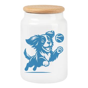 chien drôle avec boule, nez poilu ludique - Boîte à biscuits avec couvercle en bois - blanc - Devant