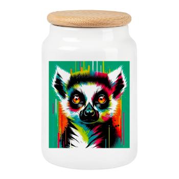 Lémurien - Boîte à biscuits avec couvercle en bois - blanc - Devant