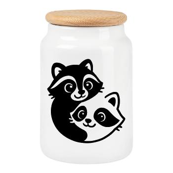 Ying Yang Dachs Pärchen - Keksdose mit Holzdeckel - Weiß - Vorne
