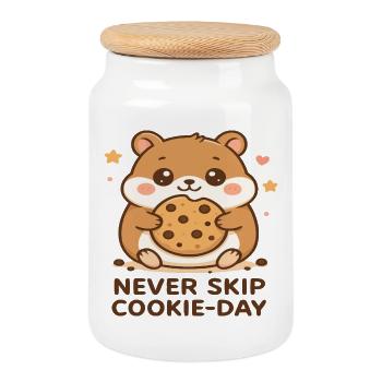 Biscuit-happy hamster - Cookie Jar with Wooden Lid - white - Front