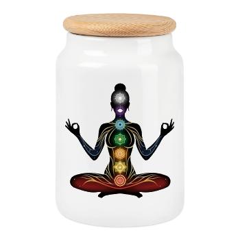 Chakra Meditation Silhouette - Cookie Jar with Wooden Lid - white - Front