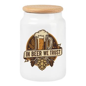 In Beer We Trust - Cookie Jar with Wooden Lid - white - Front