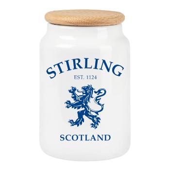 Stirling Scotland - Cookie Jar with Wooden Lid - white - Front