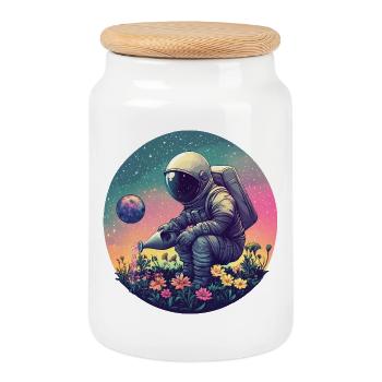 Space Blossoms Astronaut - Cookie Jar with Wooden Lid - white - Front