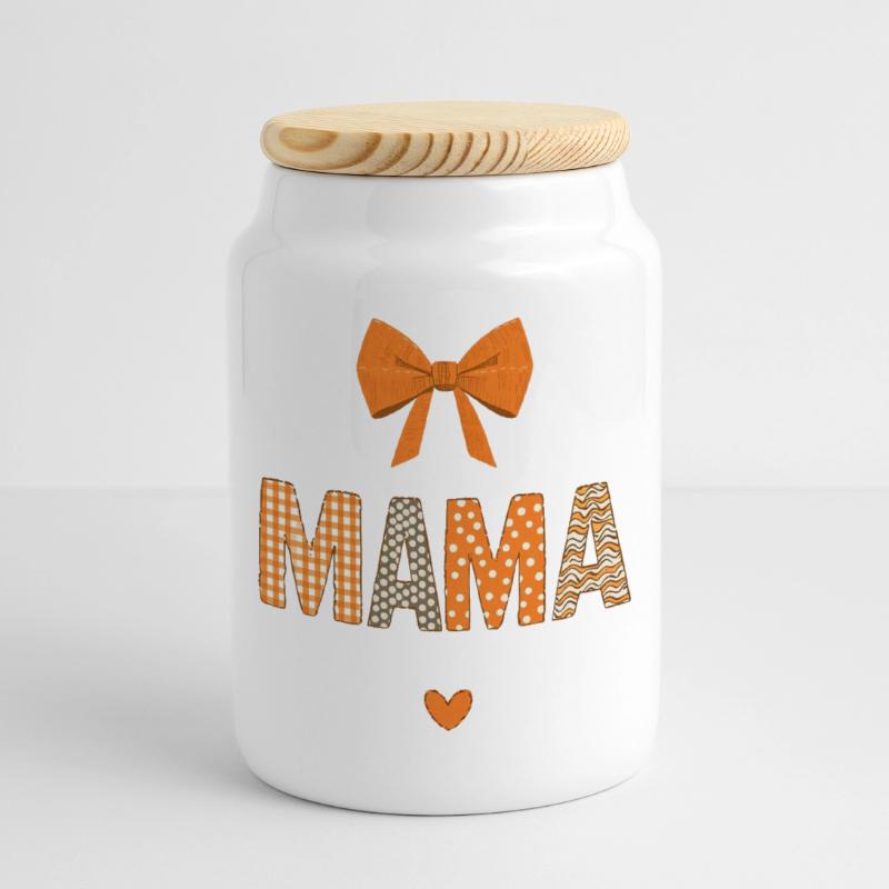 Orange Mom Patchwork Patterns Cookie Jar with Wooden Lid