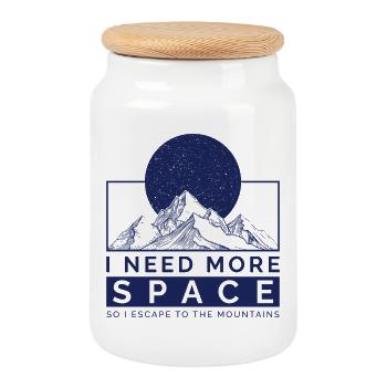 I Need More Space Escape to the Mountains - Cookie Jar with Wooden Lid - white - Front