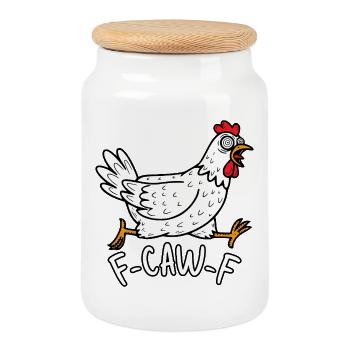 F-Caw-F Huhn - Keksdose mit Holzdeckel - Weiß - Vorne