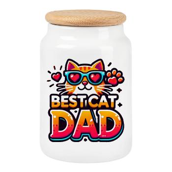 Meilleur chat papa, le père aime les chats - Boîte à biscuits avec couvercle en bois - blanc - Devant