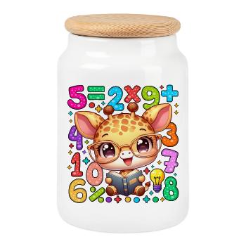 Number Day Giraffe Reading Math Book - Cookie Jar with Wooden Lid - white - Front