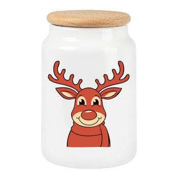 Reindeer - Cookie Jar with Wooden Lid - white - Front