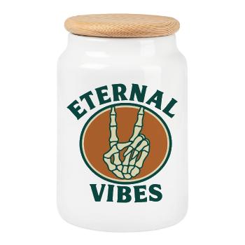 Eternal Vibes Skelett Peace Design - Cookie Jar with Wooden Lid - white - Front