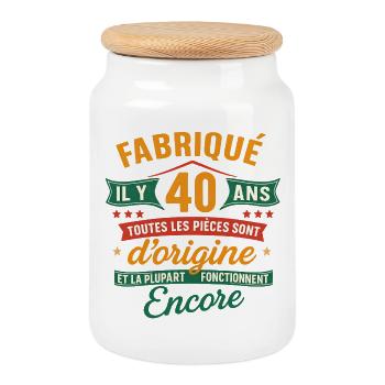 40 ans d’origine, Cadeau anniversaire humour - Boîte à biscuits avec couvercle en bois - blanc - Devant