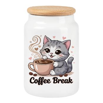 Süße Katze - Coffee Break - Keksdose mit Holzdeckel - Weiß - Vorne