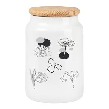 Flowers black and white - Cookie Jar with Wooden Lid - white - Front