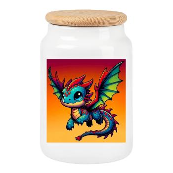dragon - Cookie Jar with Wooden Lid - white - Front