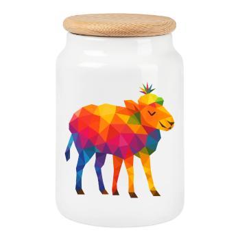 Regenbogenschiff mit 5 Beinen - Keksdose mit Holzdeckel - Weiß - Vorne