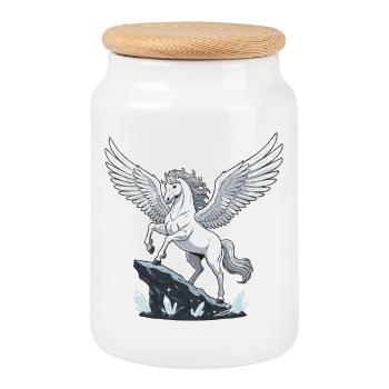 White Pegasus on Crystal Rock - Cookie Jar with Wooden Lid - white - Front