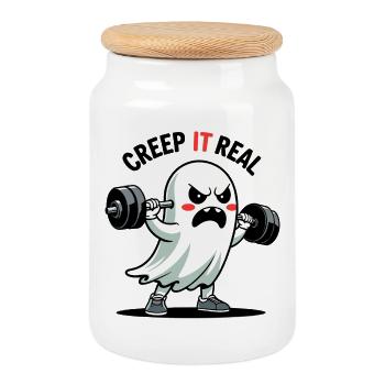 Creep It Real Ghost Lift - Cookie Jar with Wooden Lid - white - Front