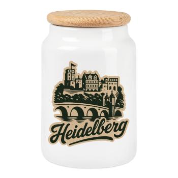 Heidelberg Skyline mit Retro Schriftzug - Keksdose mit Holzdeckel - Weiß - Vorne