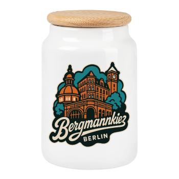 Bergmannkiez Kreuzberg Retro Stil Illustration - Keksdose mit Holzdeckel - Weiß - Vorne