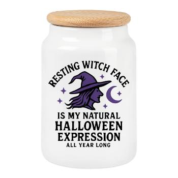 Halloween - Witch - Cookie Jar with Wooden Lid - white - Front