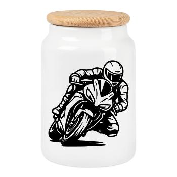 Motorrad - Keksdose mit Holzdeckel - Weiß - Vorne